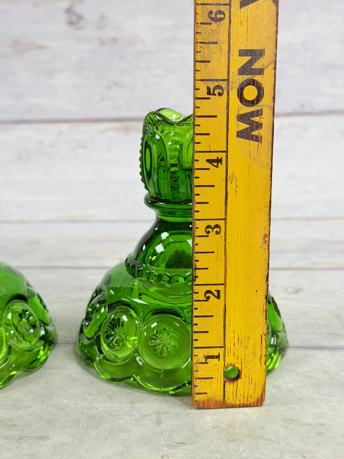 Green Moon & Star Glass Candlestick Holders – Pair MN33