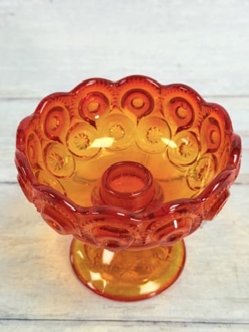 Moon & Star Amberina Pedestal Candle Holder – Cadmium Glass MN35