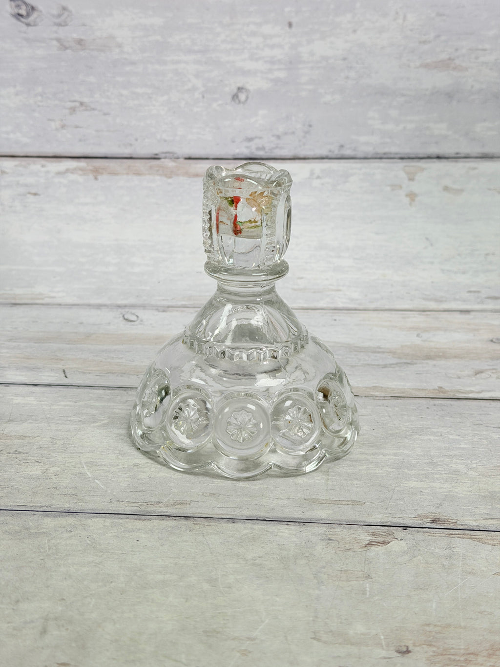 Moon and Star Clear Glass Single Candlestick Holder MN39