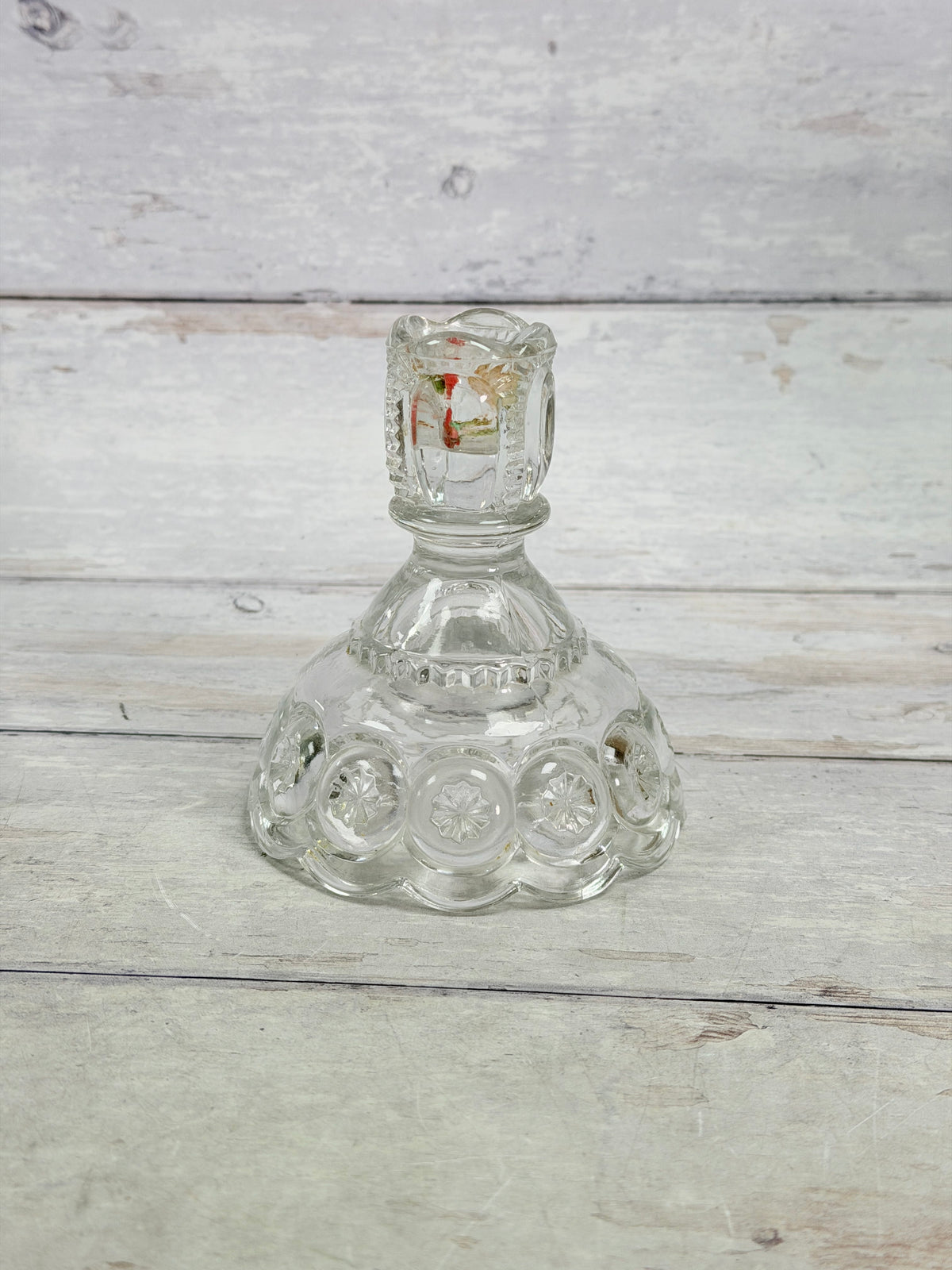 Moon and Star Clear Glass Single Candlestick Holder MN39