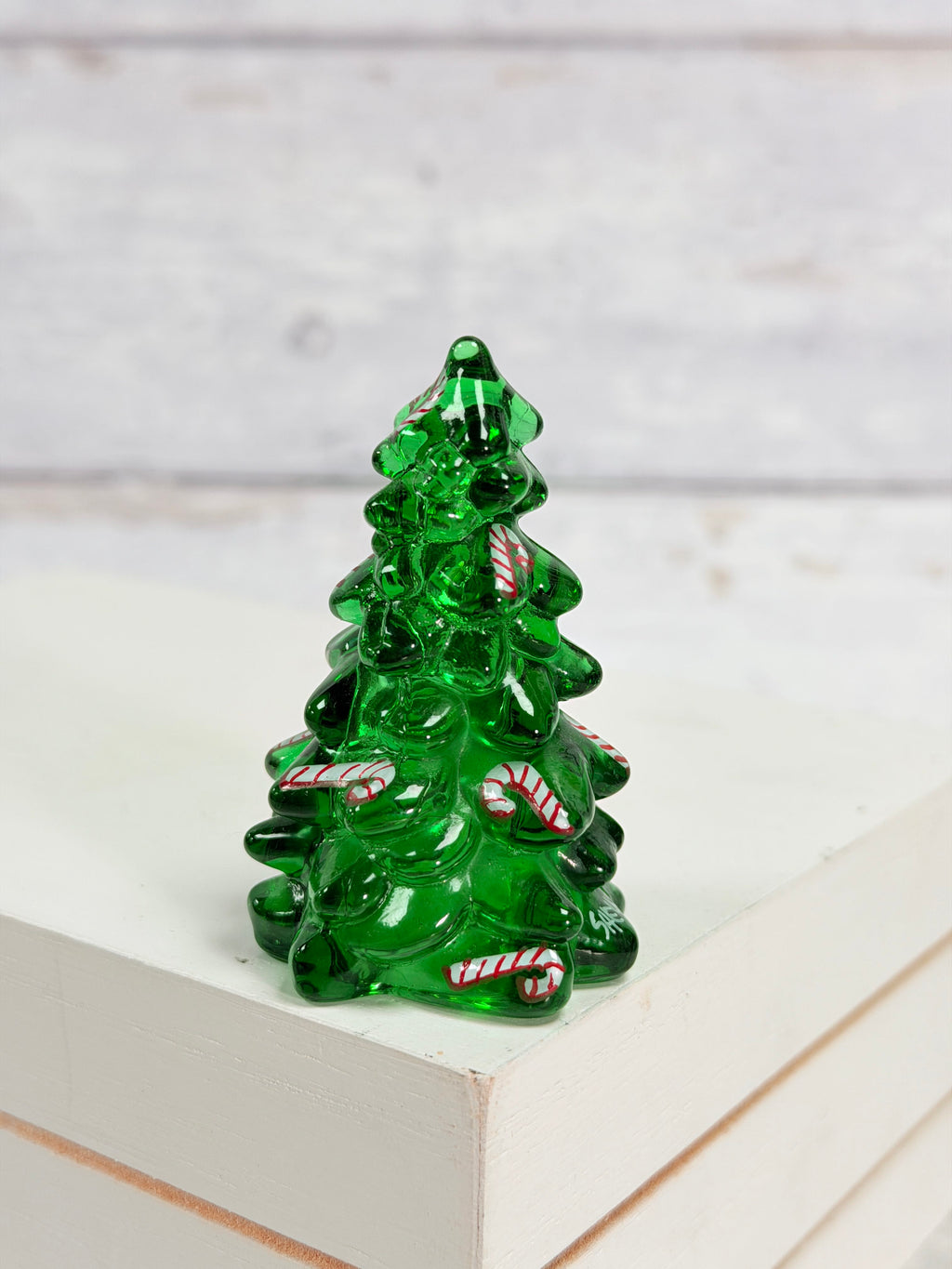 Mosser Hand-Painted Green Glass Christmas Tree with Candy Canes MS10