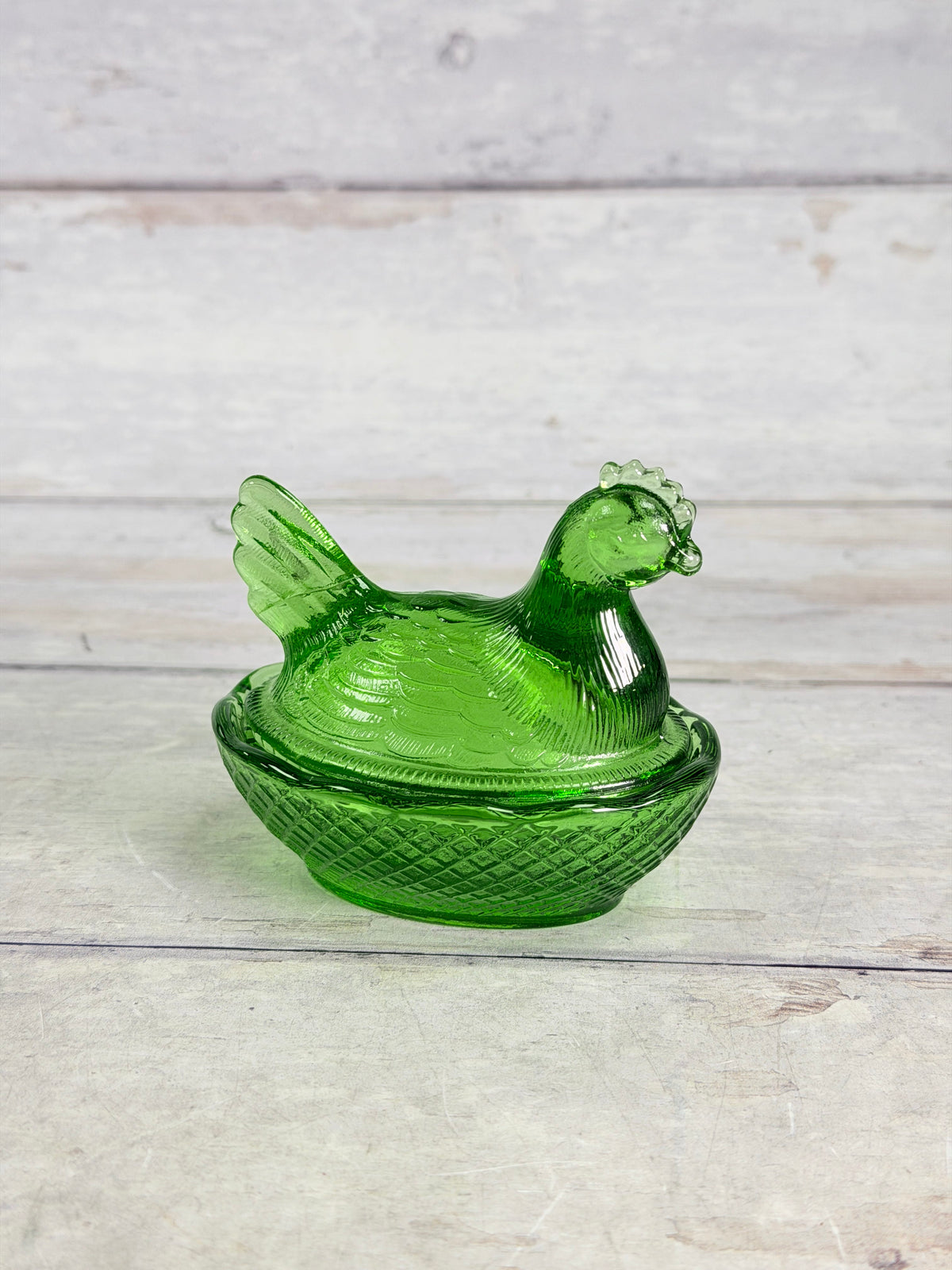 L.E. Smith Emerald Green 3 inch Hen on Nest Covered Dish S013