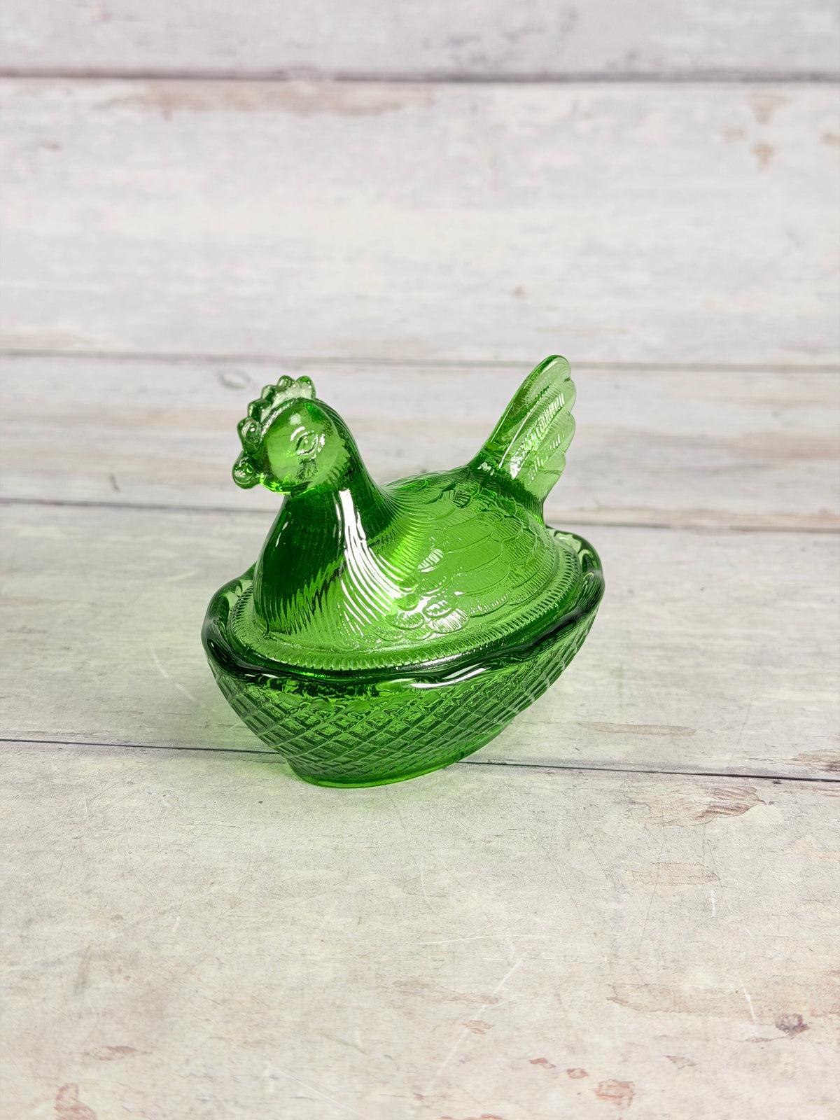 L.E. Smith Emerald Green 3 inch Hen on Nest Covered Dish S013