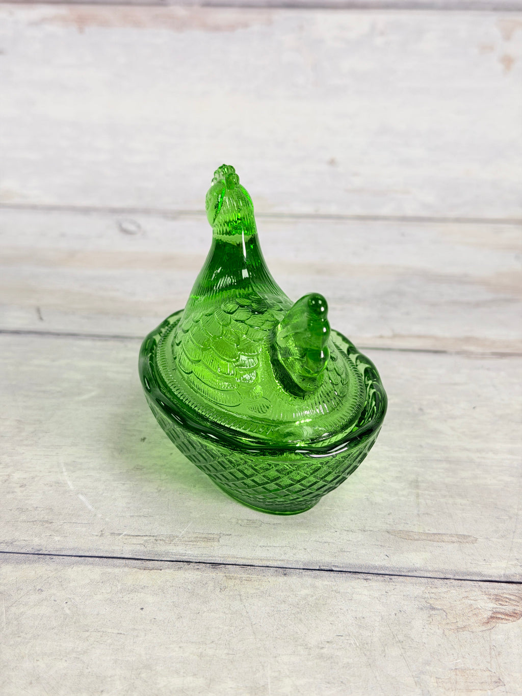 L.E. Smith Emerald Green 3 inch Hen on Nest Covered Dish S013
