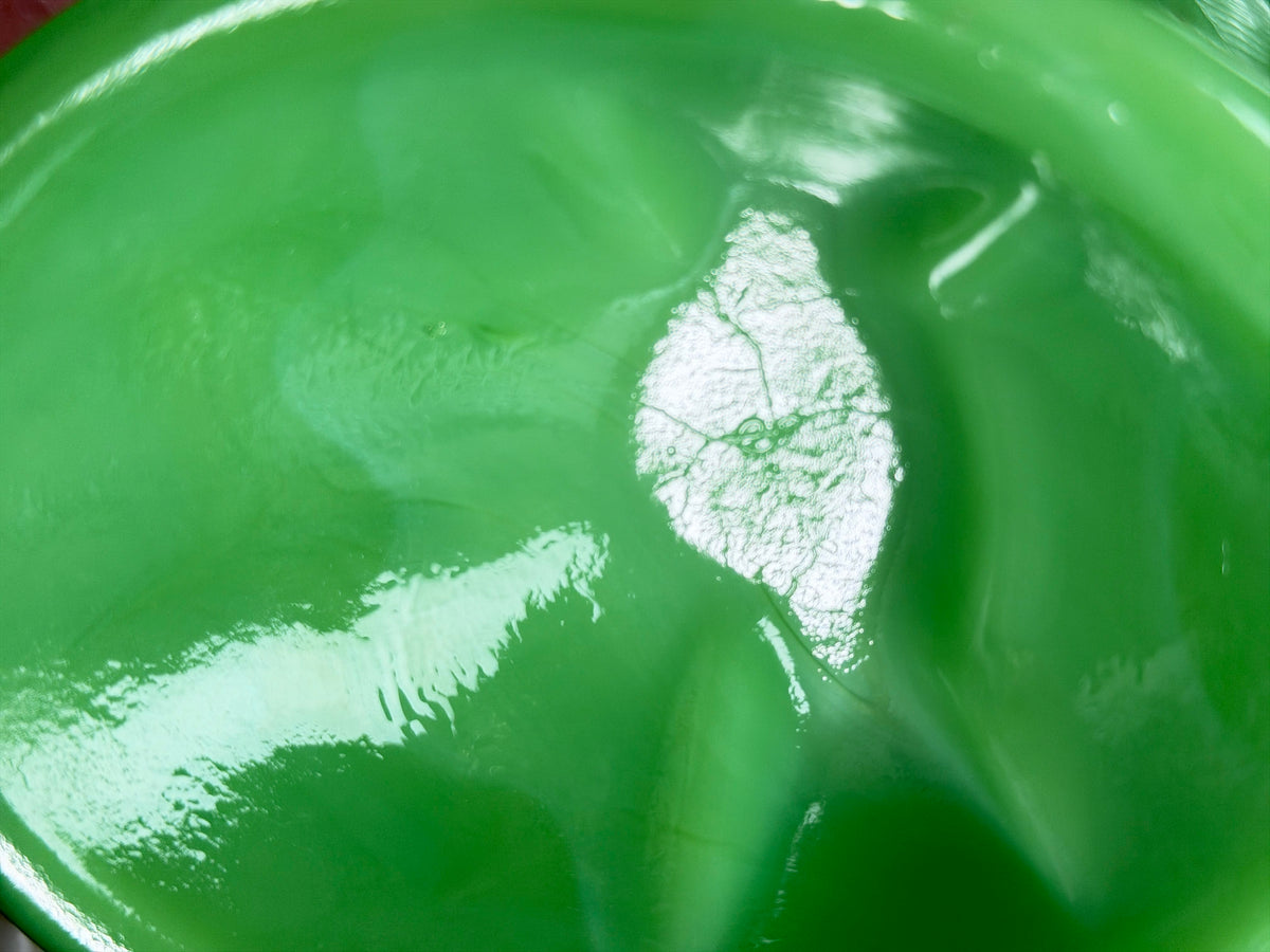 L.E. Smith Jadeite Glass Turkey on Nest Covered Bowl – Original Box S105