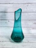 L.E. Smith Peacock Blue Swung Glass Vase – 15” Mid-Century Modern Art Glass S106