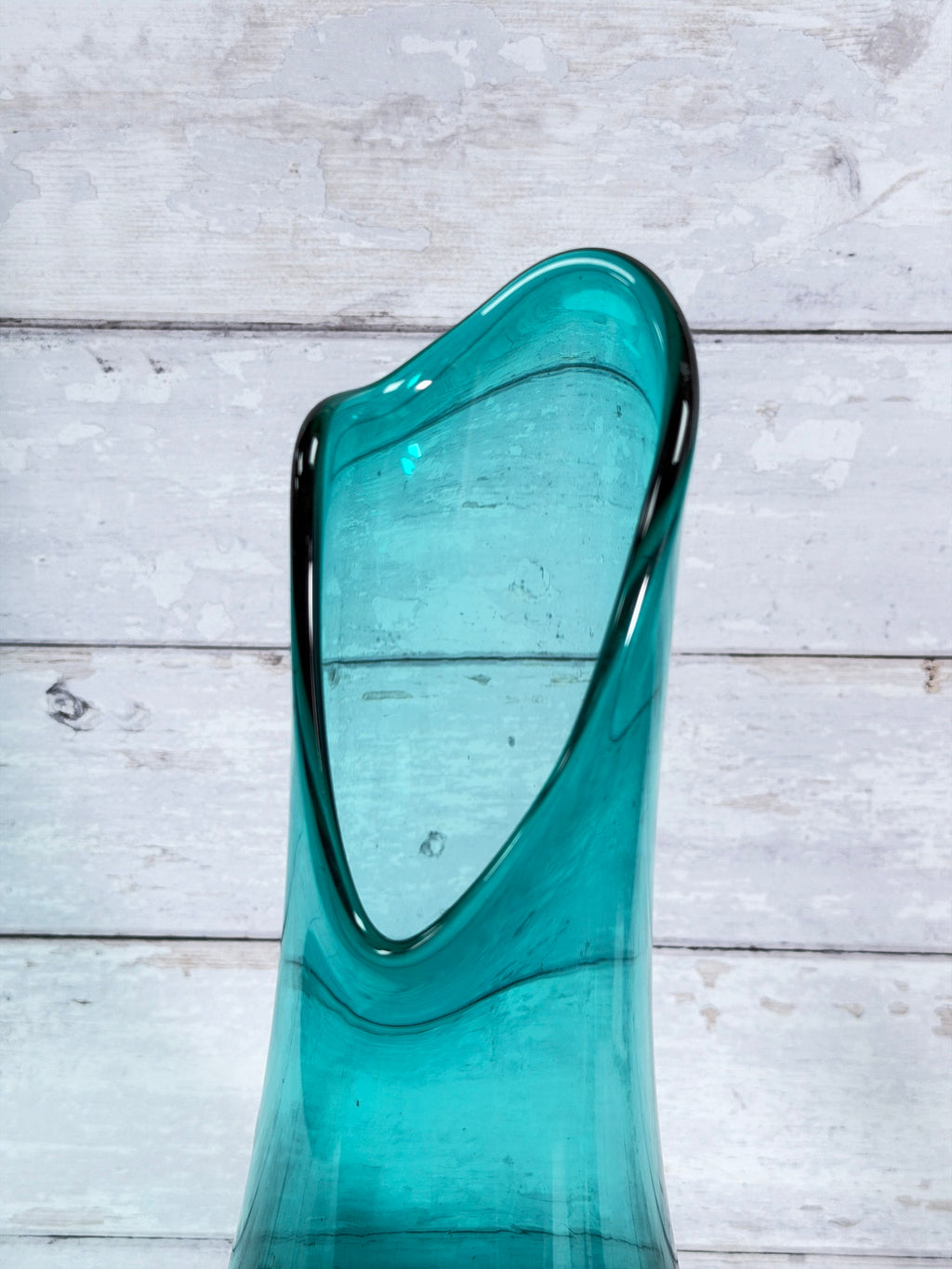 L.E. Smith Peacock Blue Swung Glass Vase – 15” Mid-Century Modern Art Glass S106