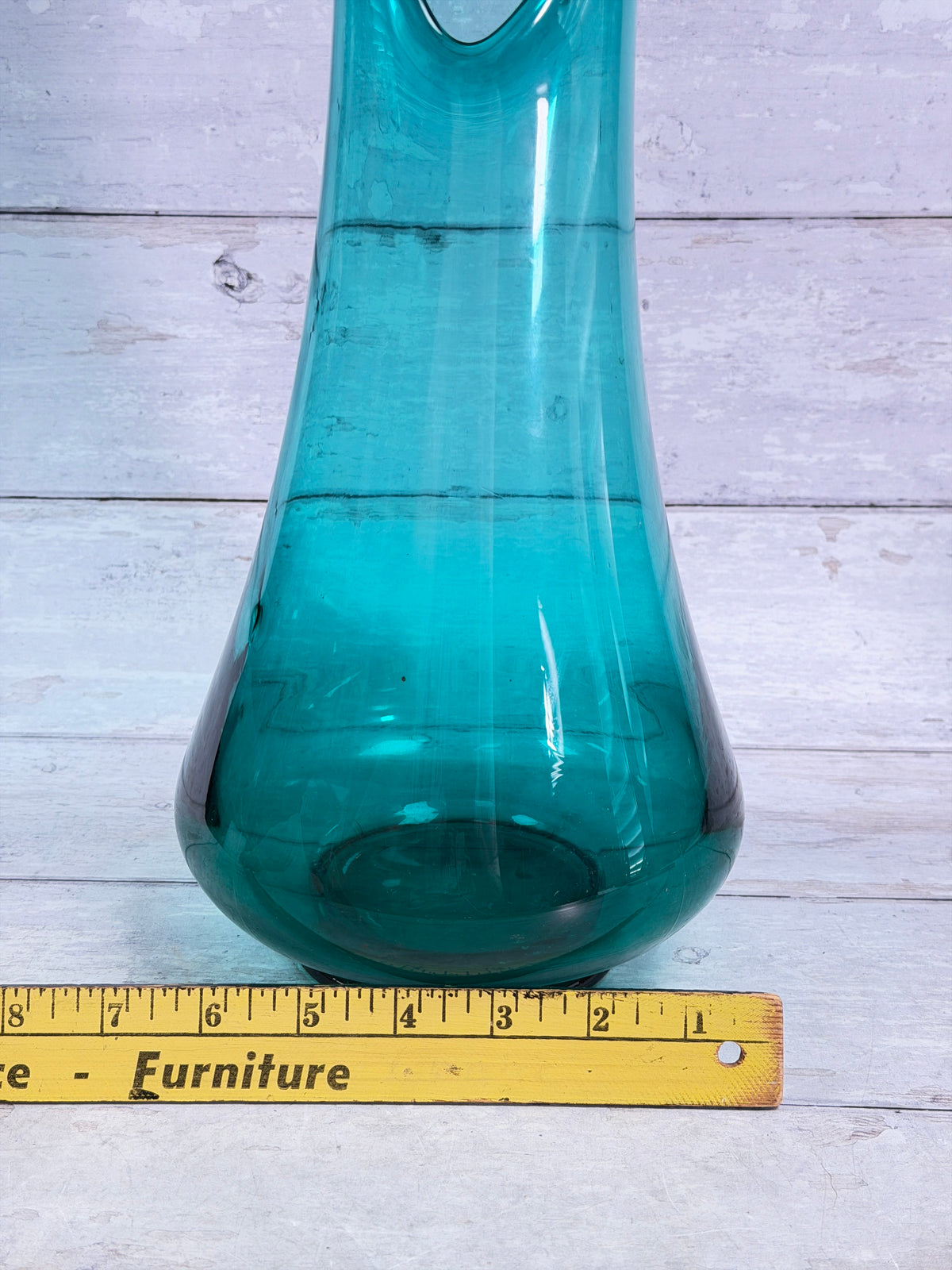 L.E. Smith Peacock Blue Swung Glass Vase – 15” Mid-Century Modern Art Glass S106