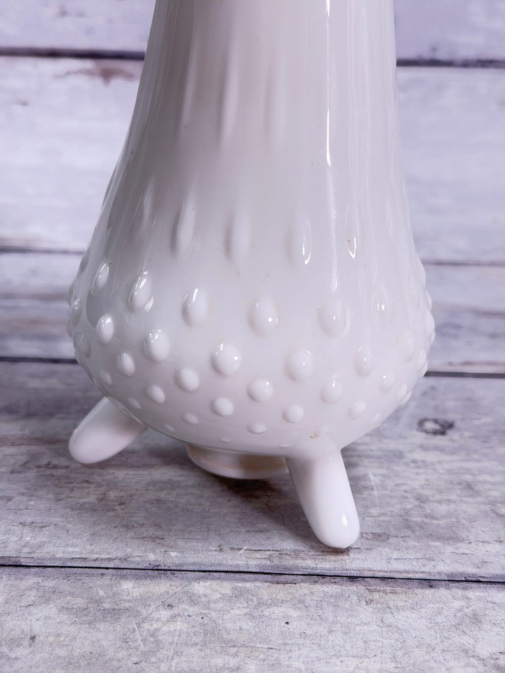 L.E. Smith White Milk Glass Hobnail Swung Vase – 10.5” Footed Art Glass S107