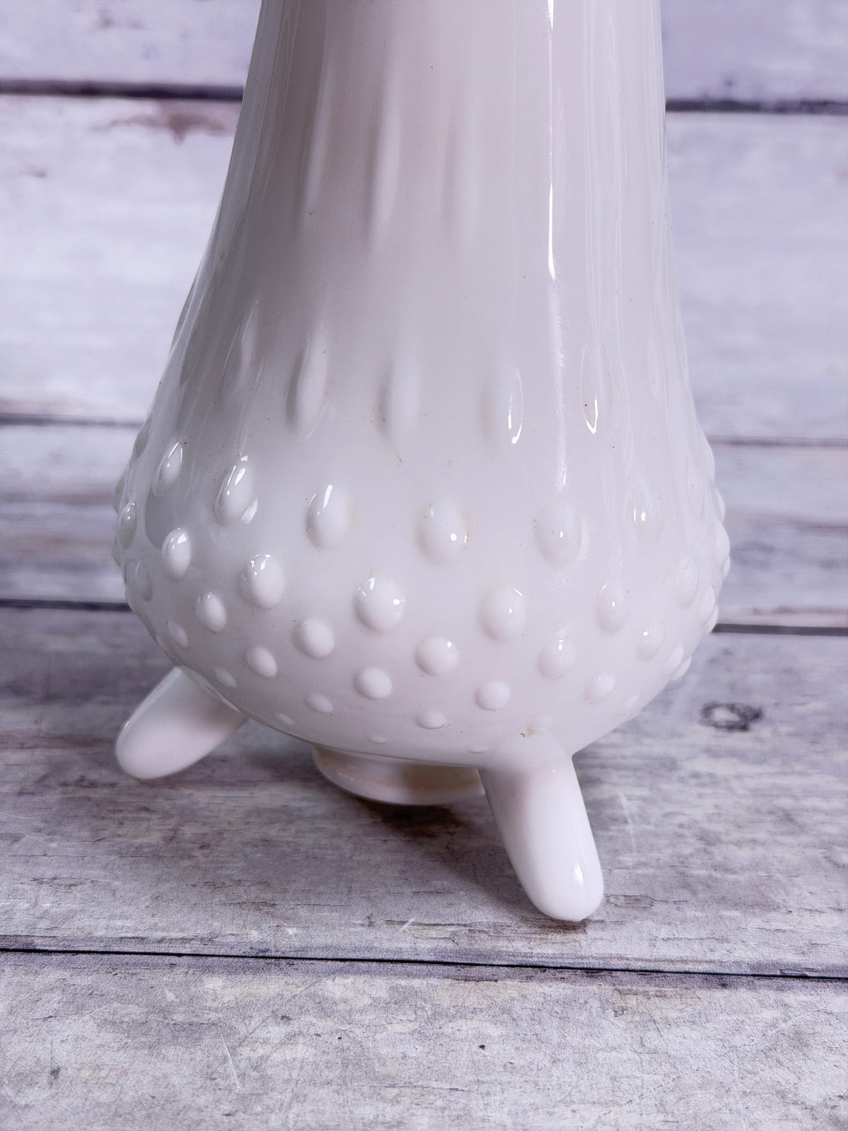 L.E. Smith White Milk Glass Hobnail Swung Vase – 10.5” Footed Art Glass S107
