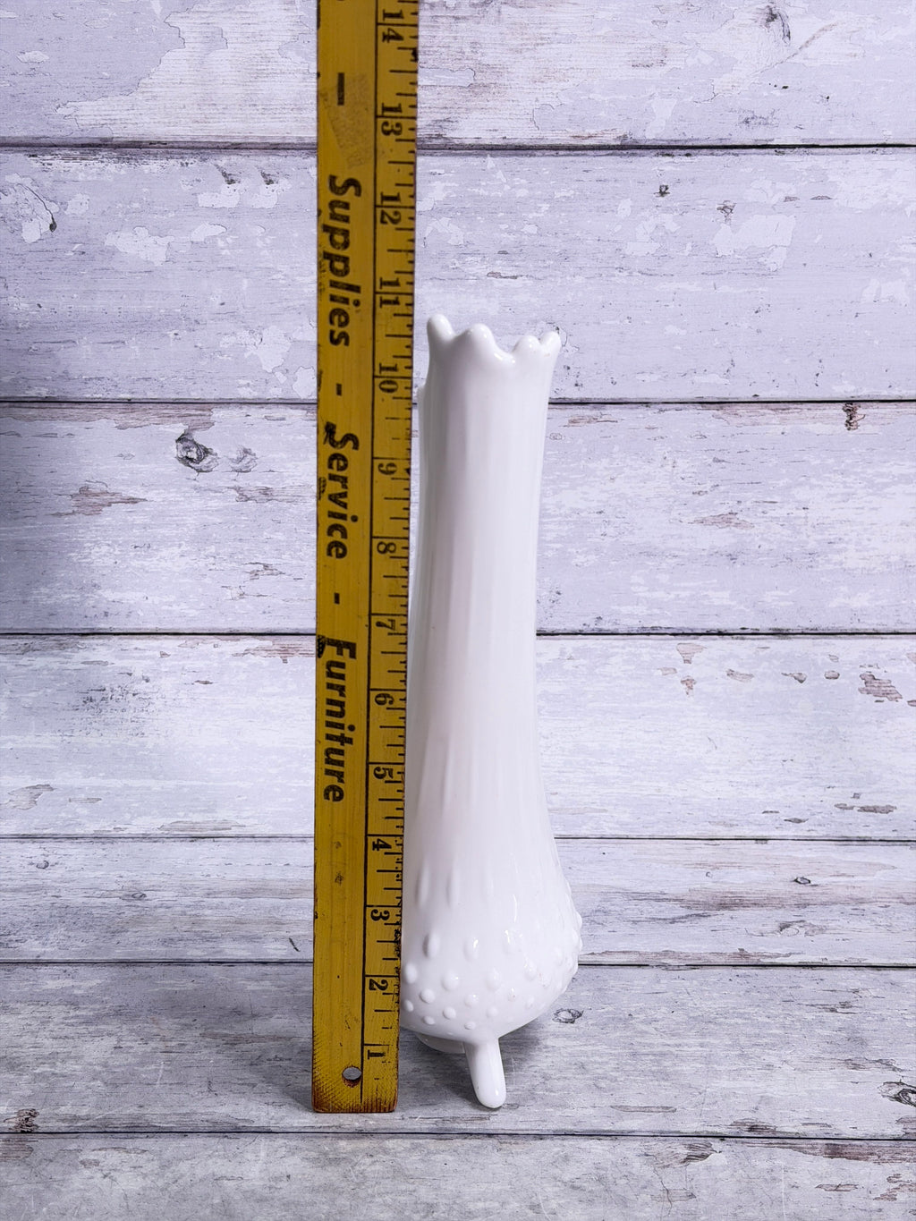L.E. Smith White Milk Glass Hobnail Swung Vase – 10.5” Footed Art Glass S107