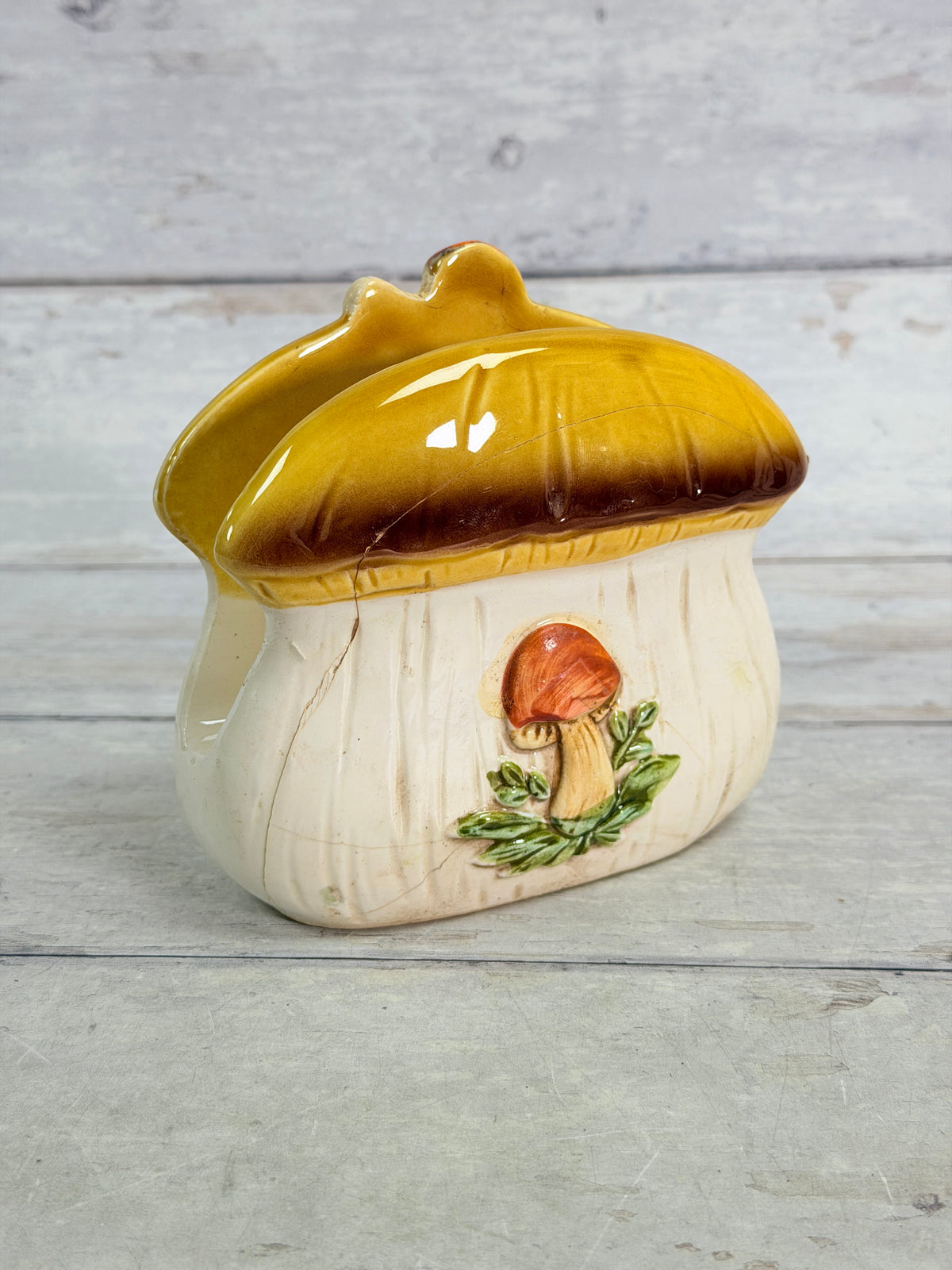 SR47. Sears Merry Mushroom Ceramic Napkin Holder – Japan – Cracked / Display Piece SR47