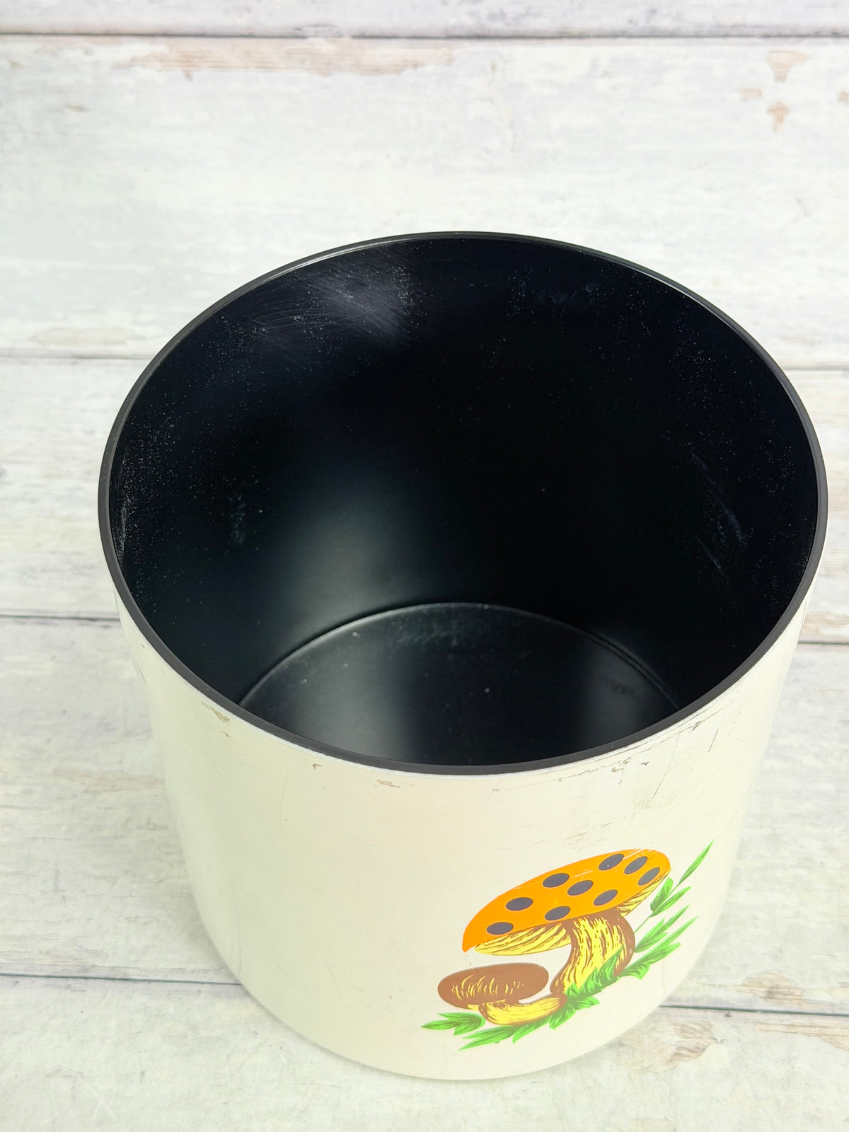 SR50. Sears Merry Mushroom Large Metal Canister with Lid – 1970s Mushroom Kitchen Decor SR50