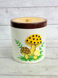 SR50. Sears Merry Mushroom Large Metal Canister with Lid – 1970s Mushroom Kitchen Decor SR50
