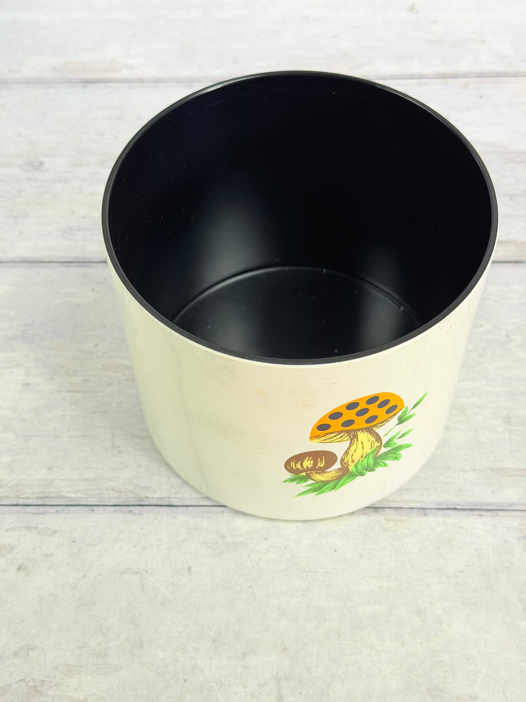 SR51. Sears Merry Mushroom Metal Canister with Lid – 1970s Mushroom Kitchen Decor SR51