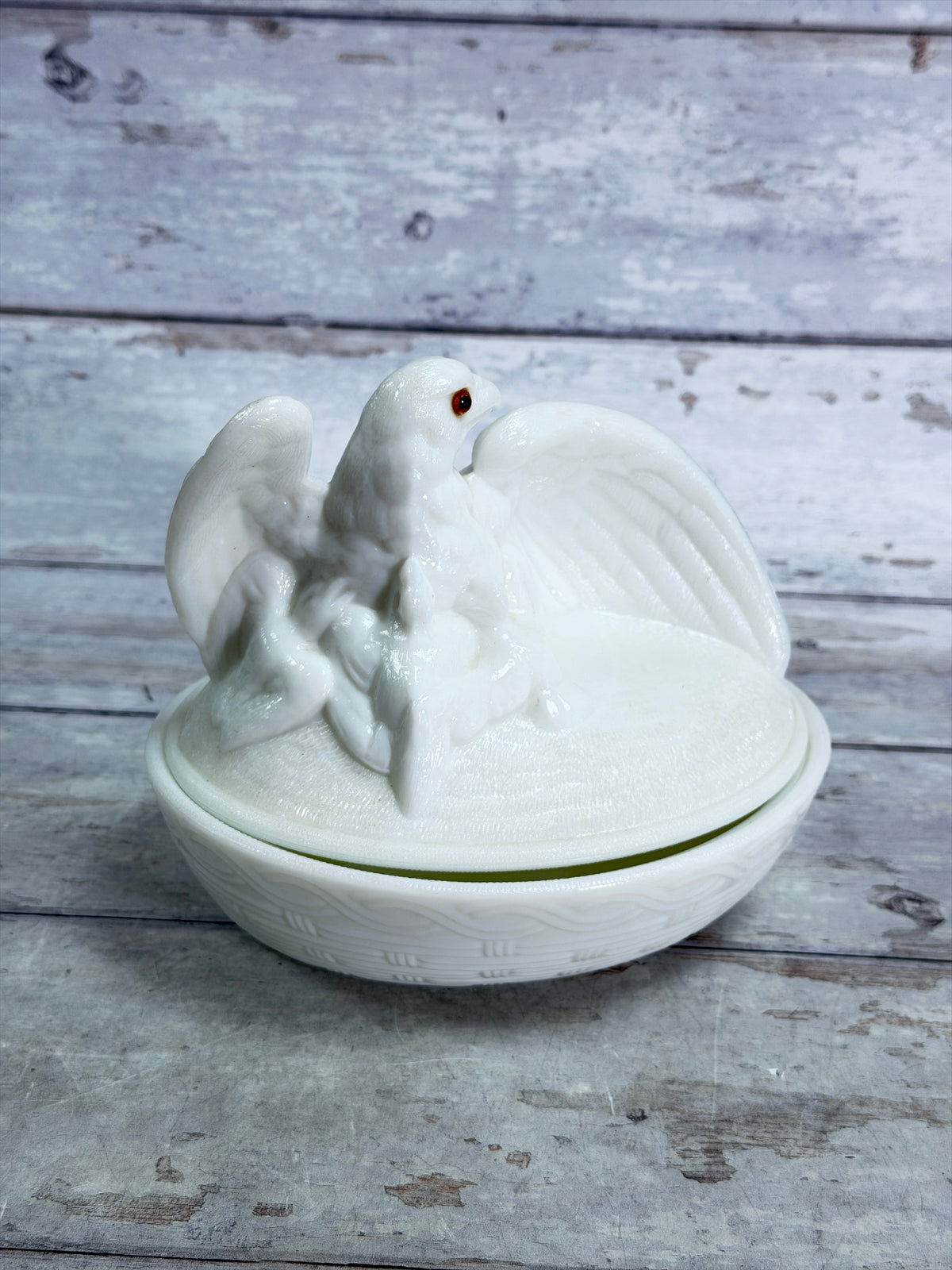 Westmoreland Glass Milk Glass Eagle on Nest Covered Dish – American Eagle WG20