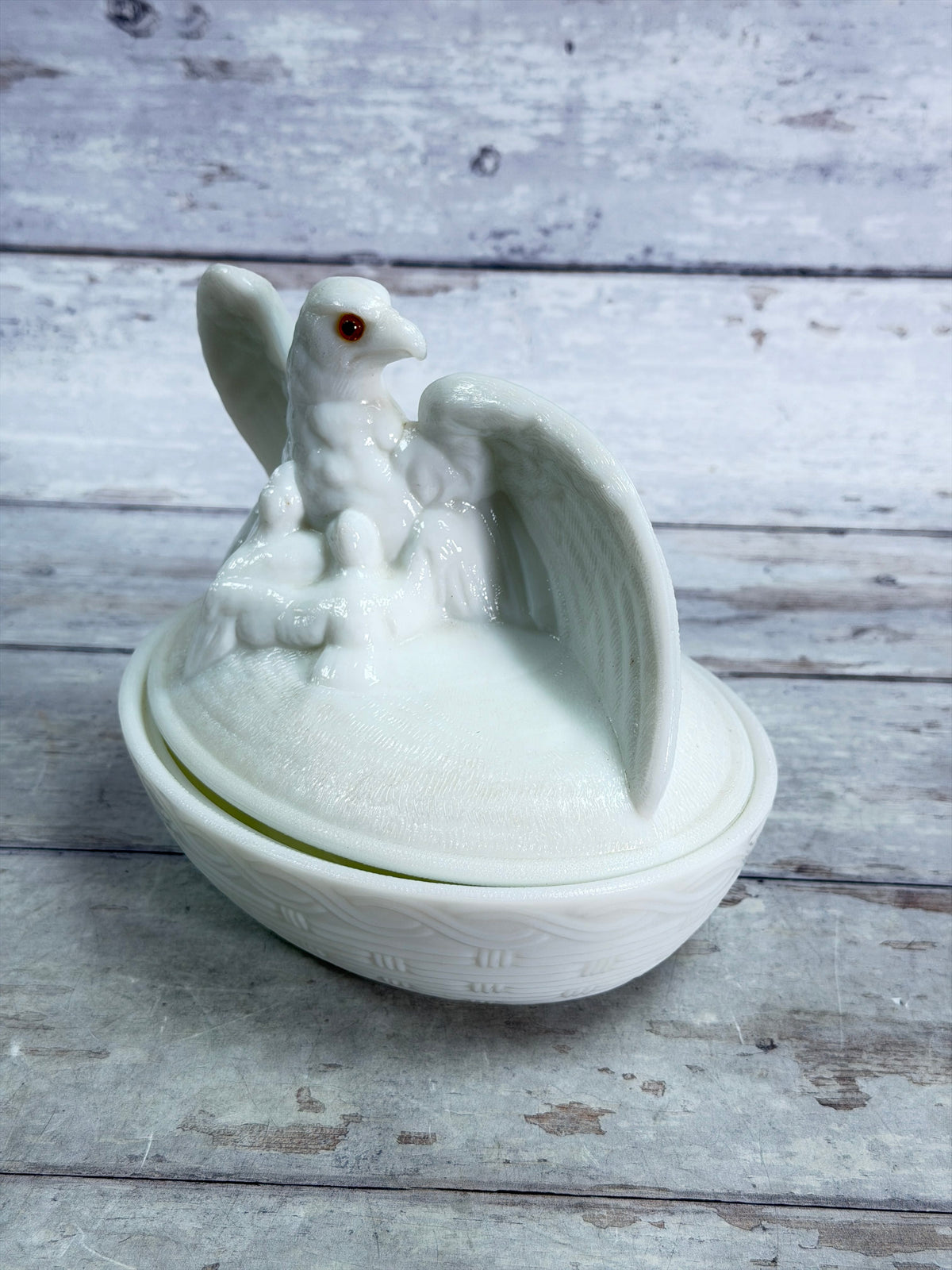 Westmoreland Glass Milk Glass Eagle on Nest Covered Dish – American Eagle WG20