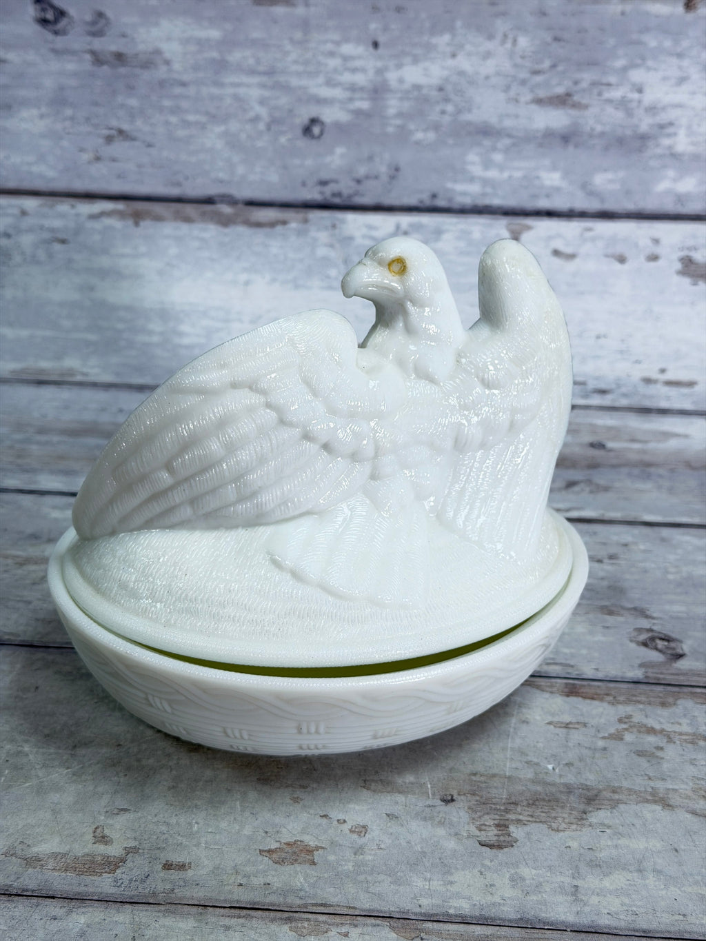 Westmoreland Glass Milk Glass Eagle on Nest Covered Dish – American Eagle WG20