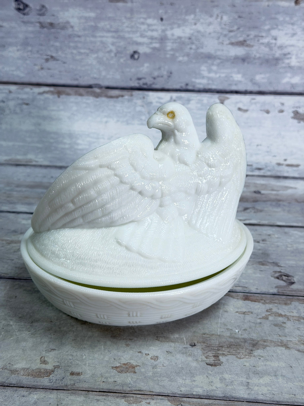 Westmoreland Glass Milk Glass Eagle on Nest Covered Dish – American Eagle WG20