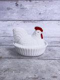 Westmoreland Milk Glass Rooster on Basket Covered Dish – Red Comb & Wattle WG23