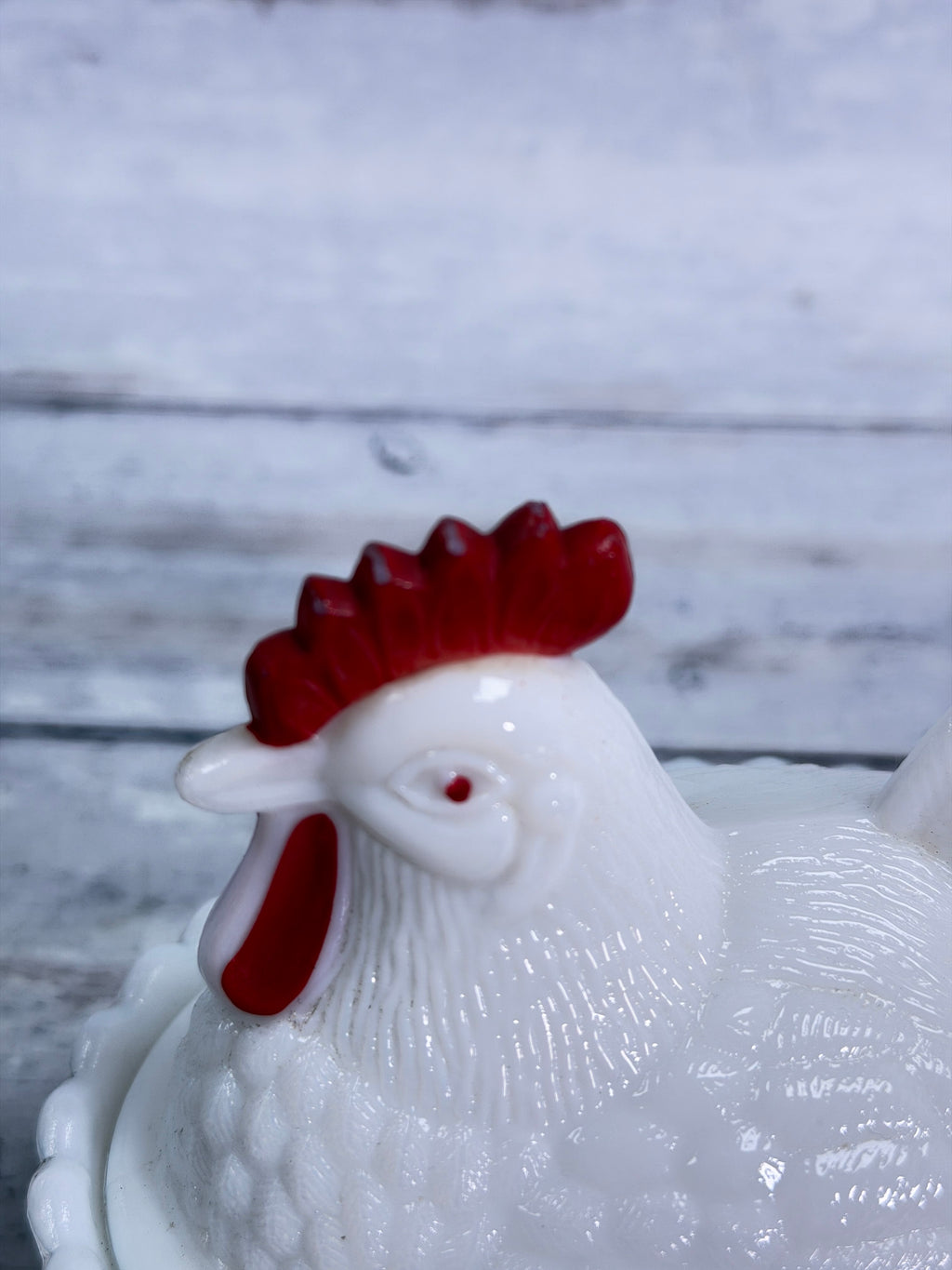 Westmoreland Milk Glass Rooster on Basket Covered Dish – Red Comb & Wattle WG23