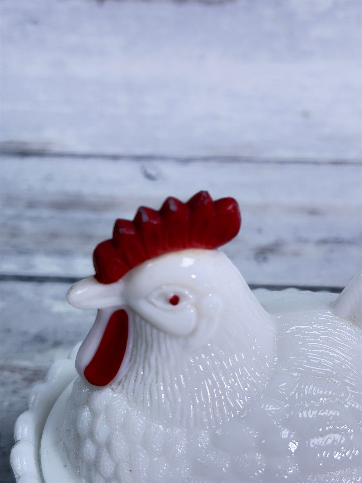 Westmoreland Milk Glass Rooster on Basket Covered Dish – Red Comb & Wattle WG23