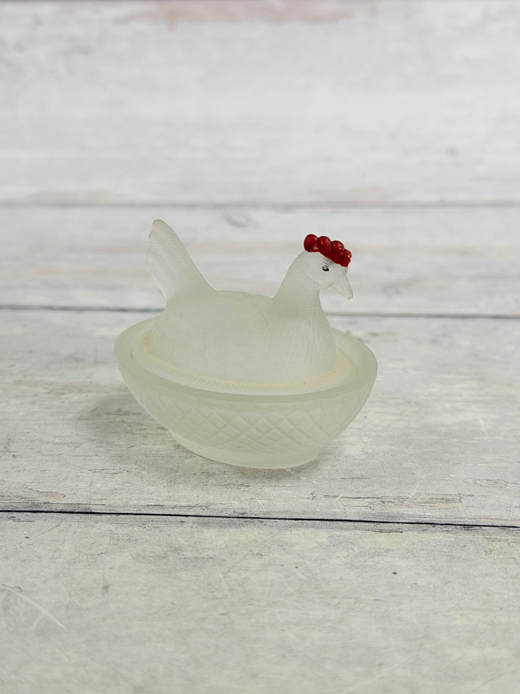 Central Glass Co. Chick Salt Cellar, Frosted Glass Mini Hen on Nest Z125