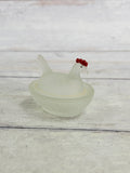 Central Glass Co. Chick Salt Cellar, Frosted Glass Mini Hen on Nest Z125