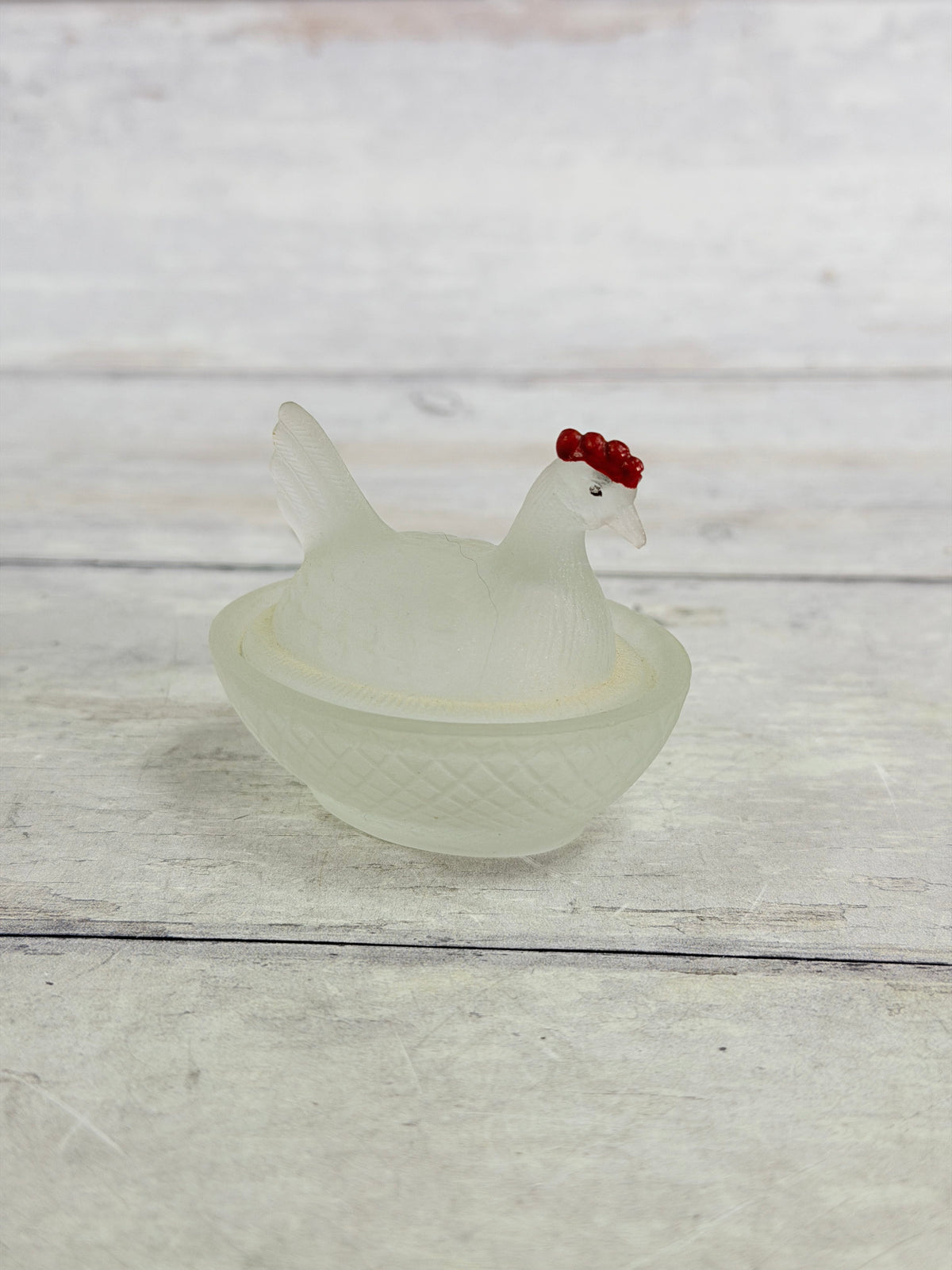 Central Glass Co. Chick Salt Cellar, Frosted Glass Mini Hen on Nest Z125