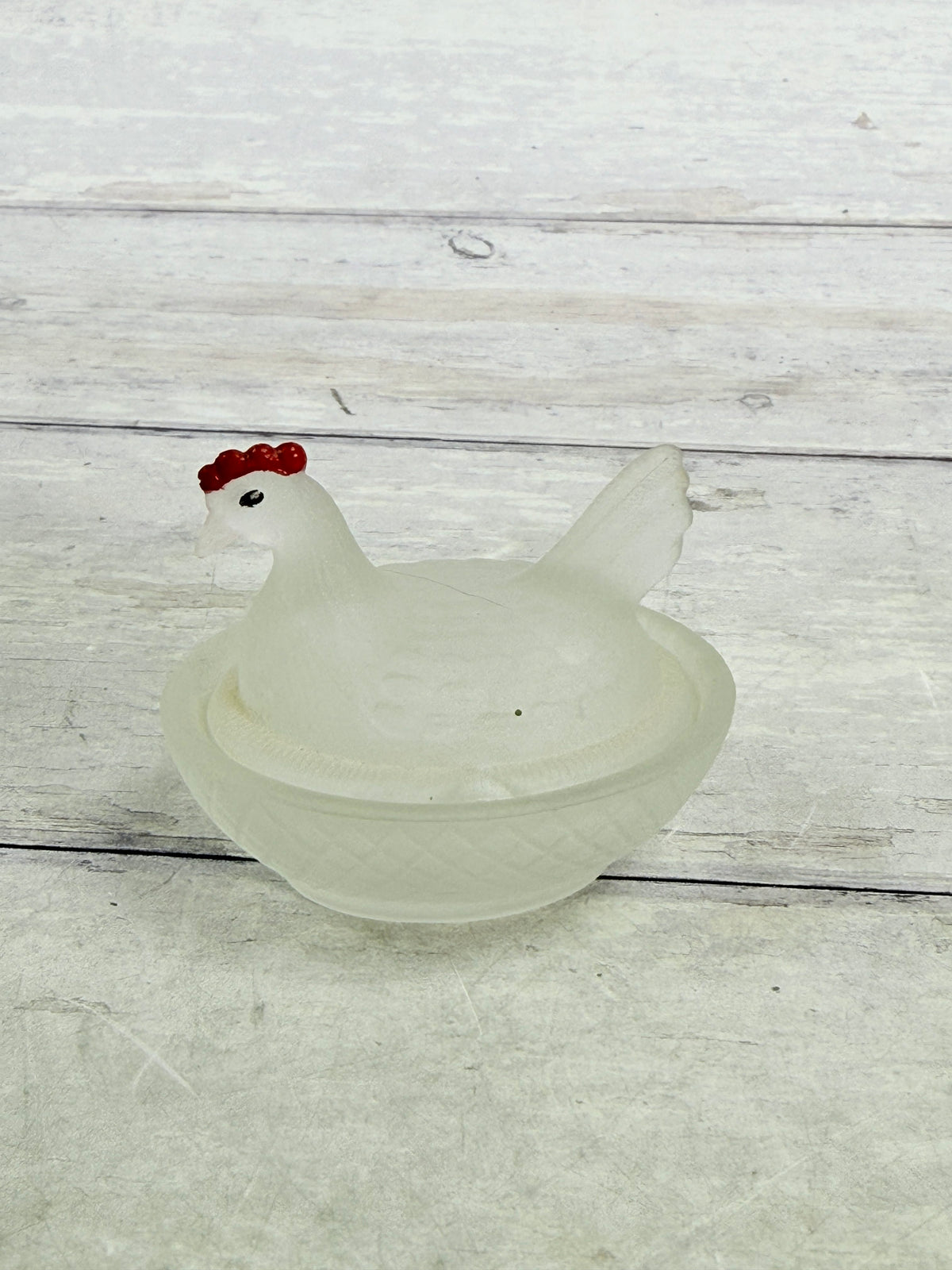 Central Glass Co. Chick Salt Cellar, Frosted Glass Mini Hen on Nest Z125