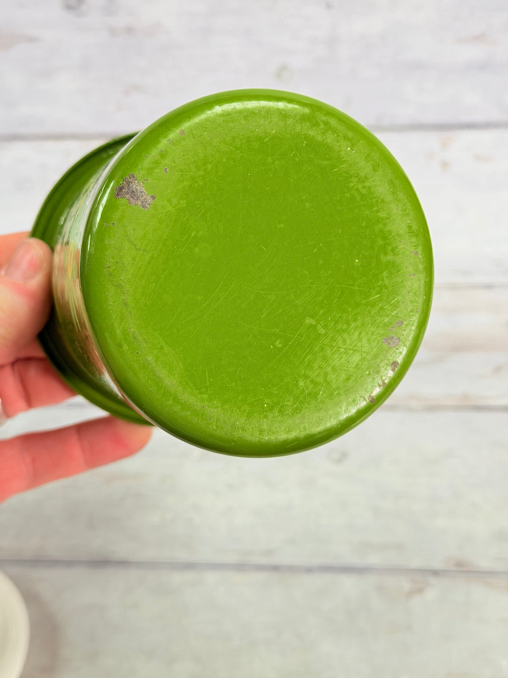 Kromex Avocado Green Floral 5 inch Kitchen Canister with Lid – 1970s Flower Power Z130