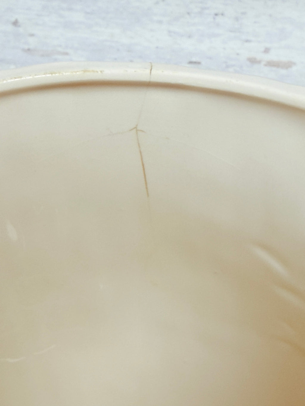 Hairline crack visible inside rim of mushroom canister