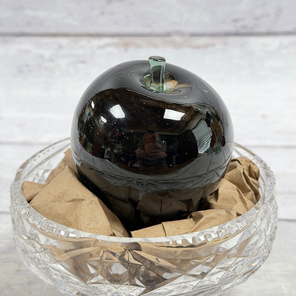 Dark Green Glass Apple Paperweight, view 1; display props not included