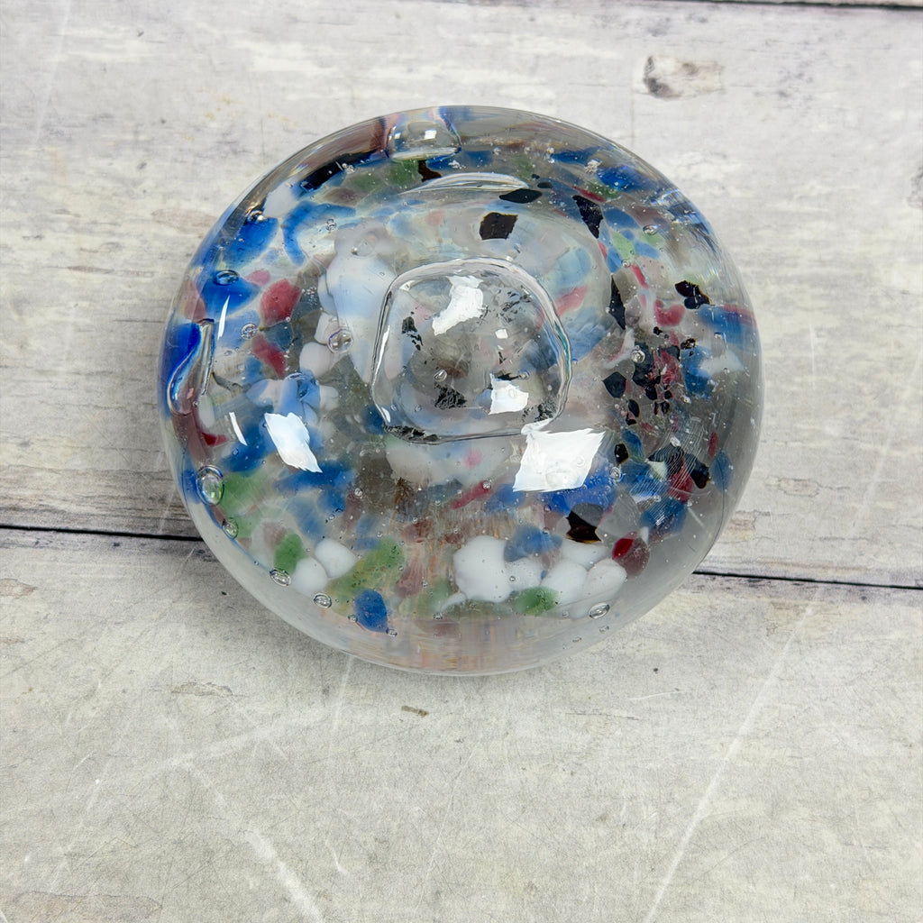 Multicolor Frit Glass Paperweight with Large Central Bubble, alternate view