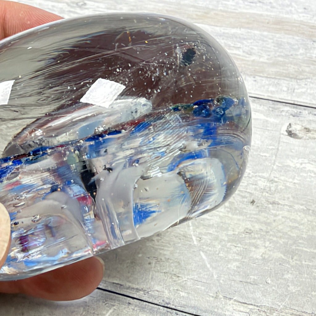 Multicolor Frit Glass Paperweight with Large Central Bubble, alternate view