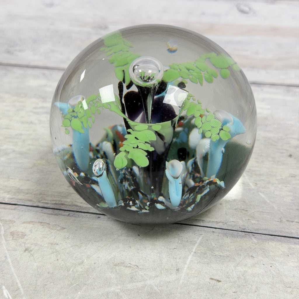 Lime Green and Pale Blue Controlled-Bubble Glass Paperweight, alternate view